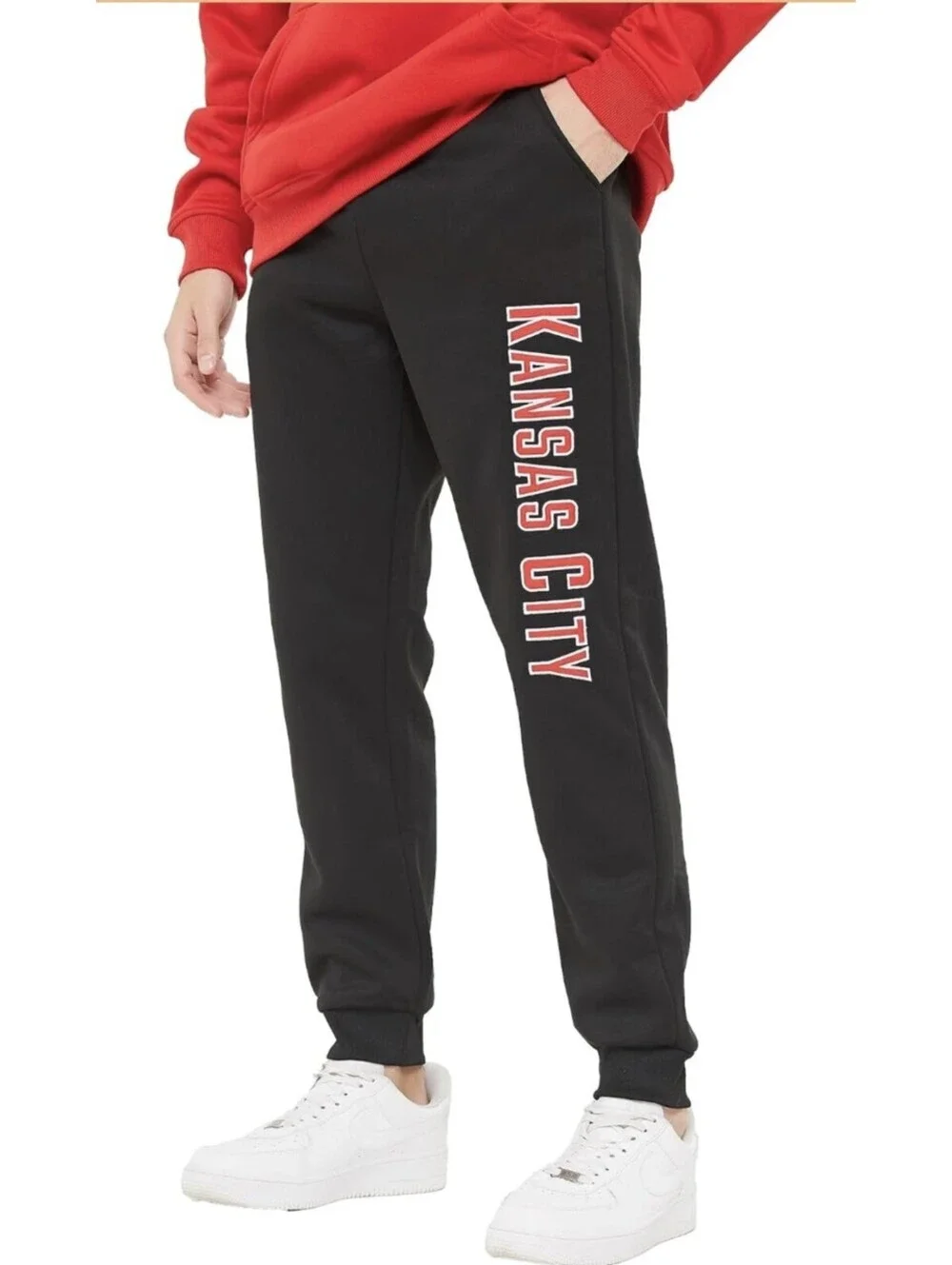 Kansas City Embroidered Soft Fleece Jogger Sweatpants Activewear Blk/Red Men's M